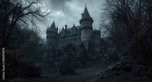 Eerie ancient castle with d...