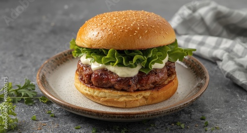 Mouthwatering beef burger g...