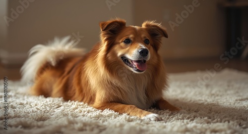Vibrant dog relaxing on a f...