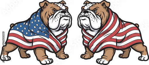 Patriotic bulldog duo celebrating american independence day with usa flags