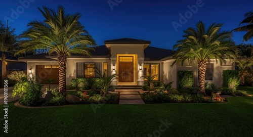 Nighttime view of modern ho...