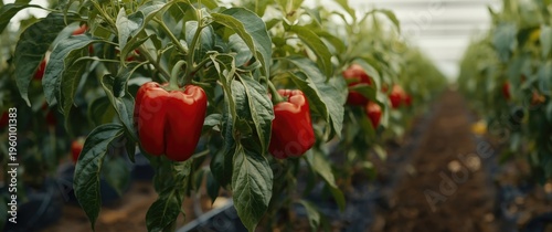 Full red bell peppers growi...