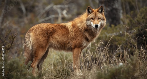 Red wolf with voluminous ma...