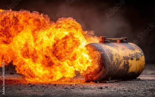 Gas Explosion from Cylinder Close Up with Flames