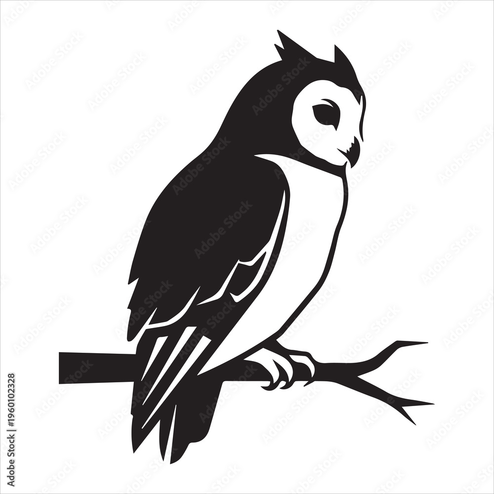 Fototapeta premium Silhouette of an owl perched gracefully on a branch in a minimalist style