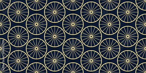 Yellow circles isolated on a dark blue background. Seamless pattern. Simple flat vector graphic illustration. Texture.