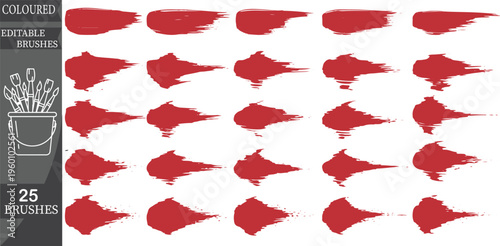 Red paintbrushes, coloured brushes, 25 pieces, artistic tools, painting supplies