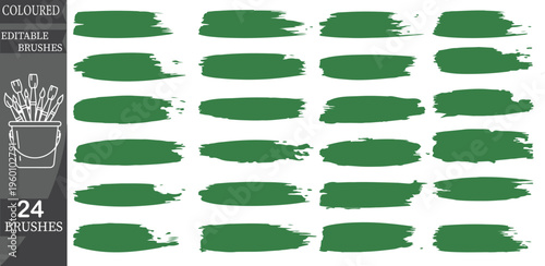Green paint brush strokes, coloured brushes, artistic supplies, 24 brushes