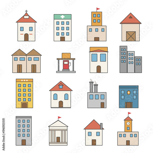 Set of 16 building icons