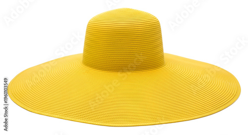 Photorealistic Giant Yellow Sun Hat with Wide Brim, Minimal Shadows, Transparent Background