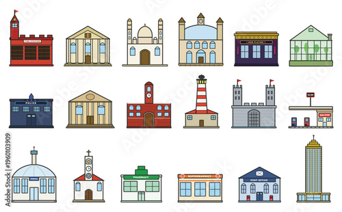 Set of urban building icons