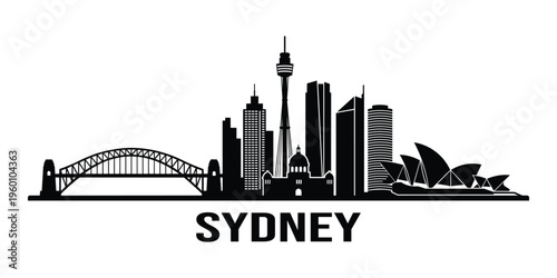 Black Sydney skyline silhouette