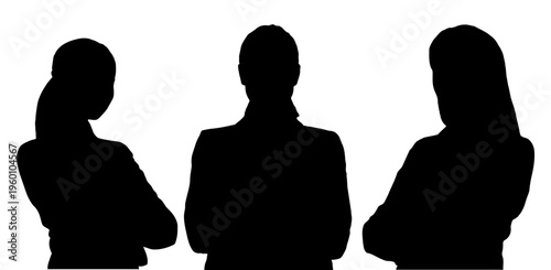 腕を組んで自信を見せるビジネスマンの女性のシルエットセット