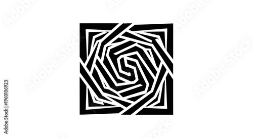 Abstract Geometric Spiral Rosette Pattern, Dynamic Swirling Design on Isolated White Background