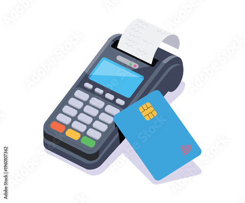Credit card and payment terminal with receipt.