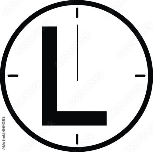 Black and white circular symbol featuring an uppercase letter l with crosshairs Vector