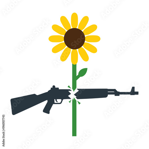 gun aiming at sunflower in peaceful protest vector illustration