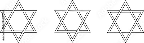 Three geometric star of david symbols aligned in a horizontal row with minimalist design. Vector