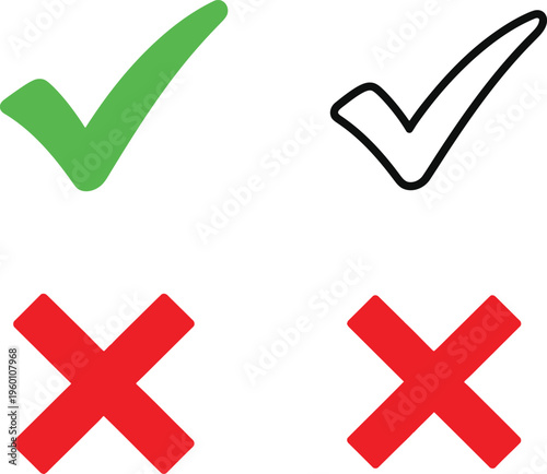 Visual representation of correct and incorrect checkmarks with contrasting symbols Vector