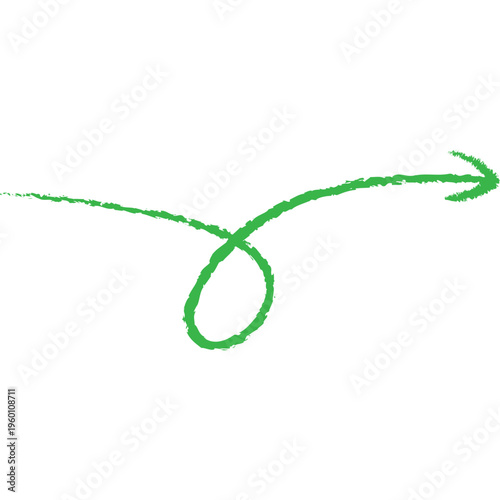 Hand drawn green arrow. Doodle arrow in crayon style. Vector illustration isolated.