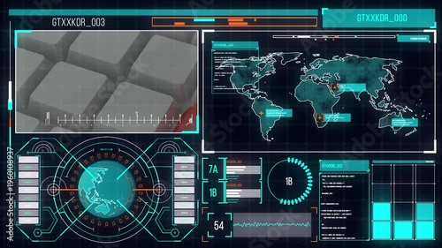 Digital interface with world map visualizes global business, adding interactivity.