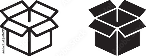 Pair of open cardboard box icons for packaging and empty storage