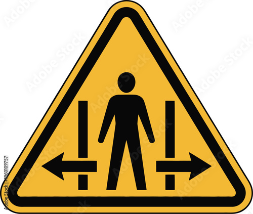 Warning sign indicates a risk of crushing between moving parts.