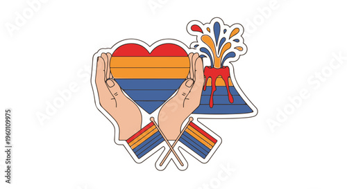 Armenian Flag Colors Heart Hands and Volcano Support Illustration