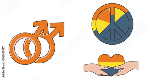 Bisexual Pride Flag Colors Heart Peace Symbol Male Interlocked Signs Unity Harmony Love