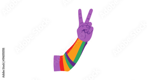 Peace Sign Hand with Colorful Rainbow Stripes Symbolizing Lgbtq Pride Diversity and Acceptance