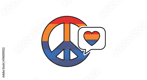 Peace Symbol with Rainbow Colors and Loving Heart Message Showing Lgbtq Support and Unity