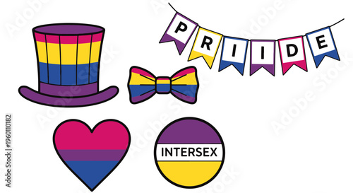 Pride Celebration Graphic Elements Featuring Pansexual Bisexual and Intersex Flags Illustration