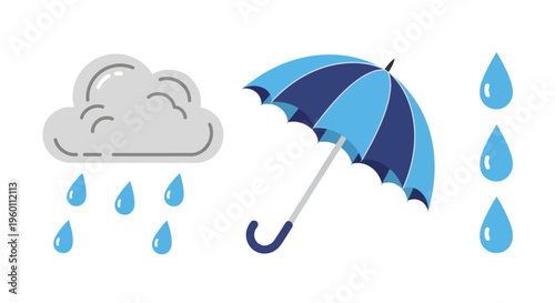 Blue umbrella in the rain storm.