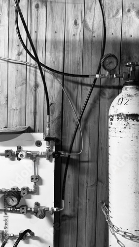 Oxygen cylinder at fill station 