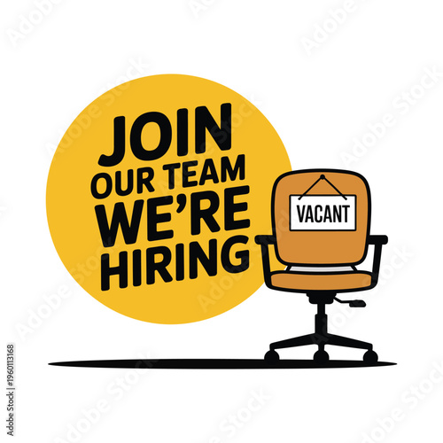 An empty chair with a vacant sign signals a hiring opportunity.