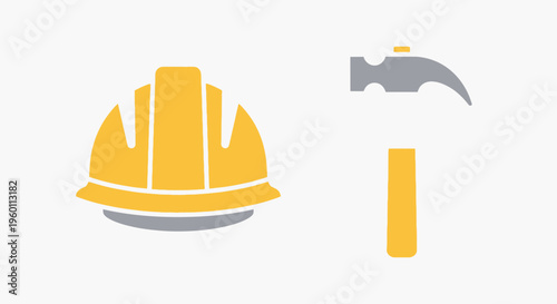 Yellow Hard Hat and Hammer Tools.