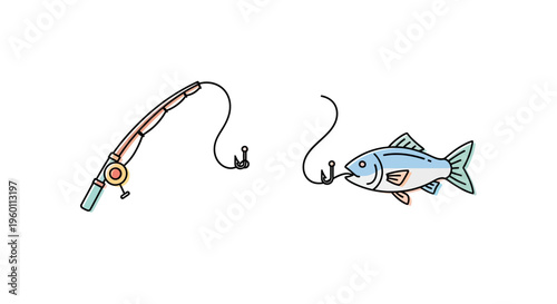 Fish on hook fishing tackle.