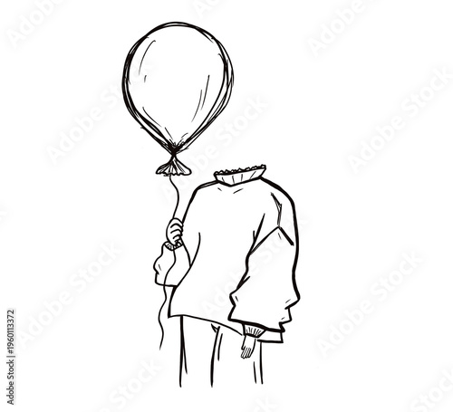 Fotografie Minimalist line art of faceless person with balloon head, abstract identity concept