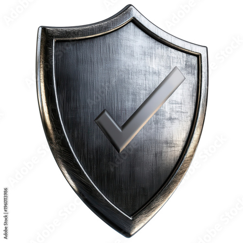 Shield with a check mark symbol shows approval and security in a digital context for technology and design