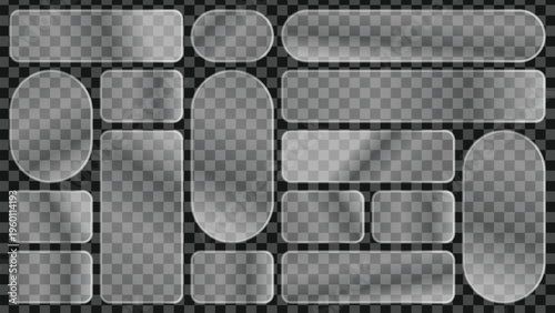 Abstract glass rounded rectangles UI elements set transparent background modern glossy panels collection