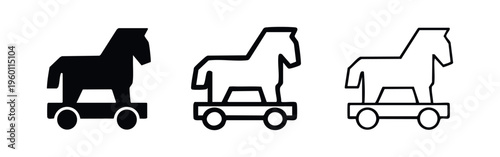 Trojan Horse Malware Cyber Security Threat Icons Set, Digital Virus Symbol, Hand-Drawn
