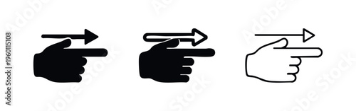 Swipe Right or Next Gesture Icons with Hand and Arrow, Different Styles, Hand-Drawn