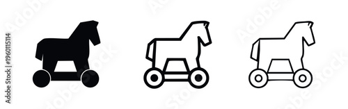 Trojan Horse Cyber Threat Icons Set, Malware and Digital Virus Symbol, Hand-Drawn Style