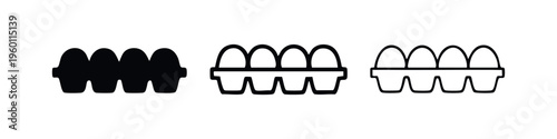Open Egg Carton Icon Set with Four Eggs Inside, Food Packaging Symbol