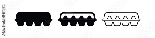 Closed Egg Carton Icon Set, Grocery Food Packaging Symbol