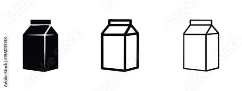 Milk Carton Icon Set, Beverage Packaging Symbol