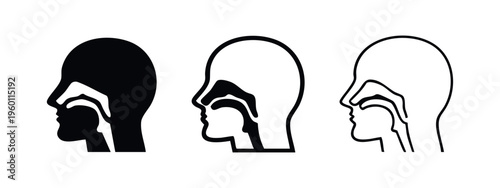 Human Head Anatomy Icon Set: Oral and Nasal Cavity Profile Symbols
