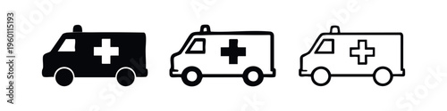 Emergency Ambulance Vehicle Icons: Medical Transport Symbol Set