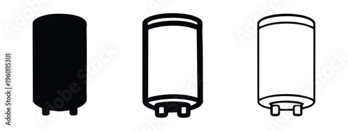 Cylindrical Tank or Heater Element with Base Vector Icon Set