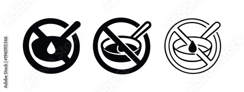 No Oil or Grease Frying Pan Icon Set for Healthy Eating and Dietary Restrictions